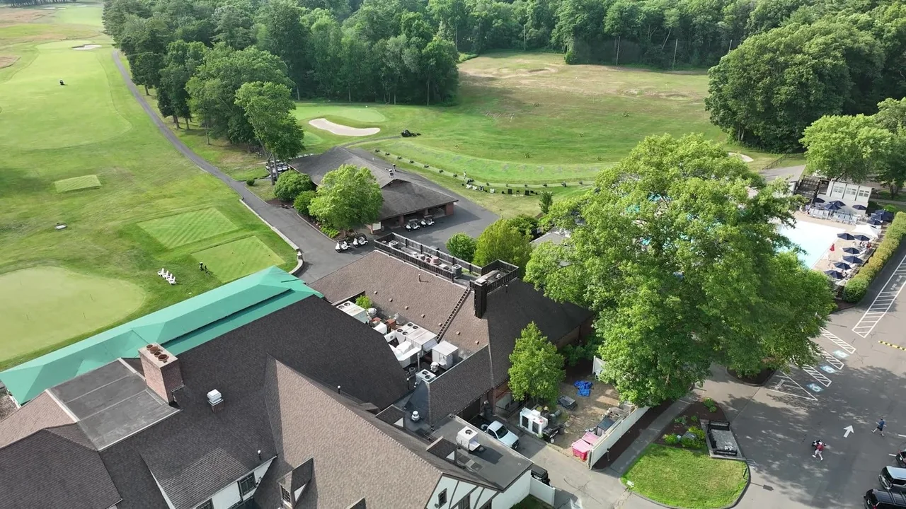 Aerial photograph of a Connecticut club campus and clubhouse